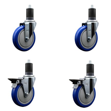 Service Caster 5'' Blue Poly Wheel Swivel 1-5/8'' Expanding Stem Caster Set 2 Brakes, 4PK SCC-EX20S514-PPUB-BLUE-2-PLB-2-158
